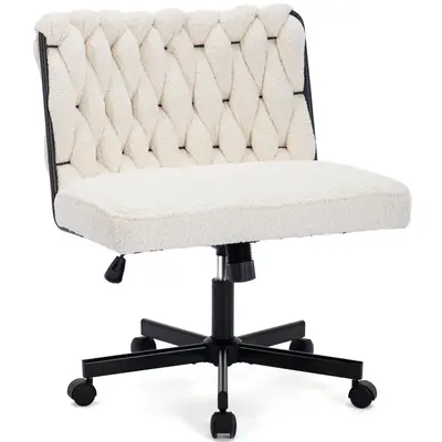 Criss Cross Legged Office Desk Chair with Wheels, Modern Armless Desk Chair with Wide Seat, Home Office Chair for Work, Medit...