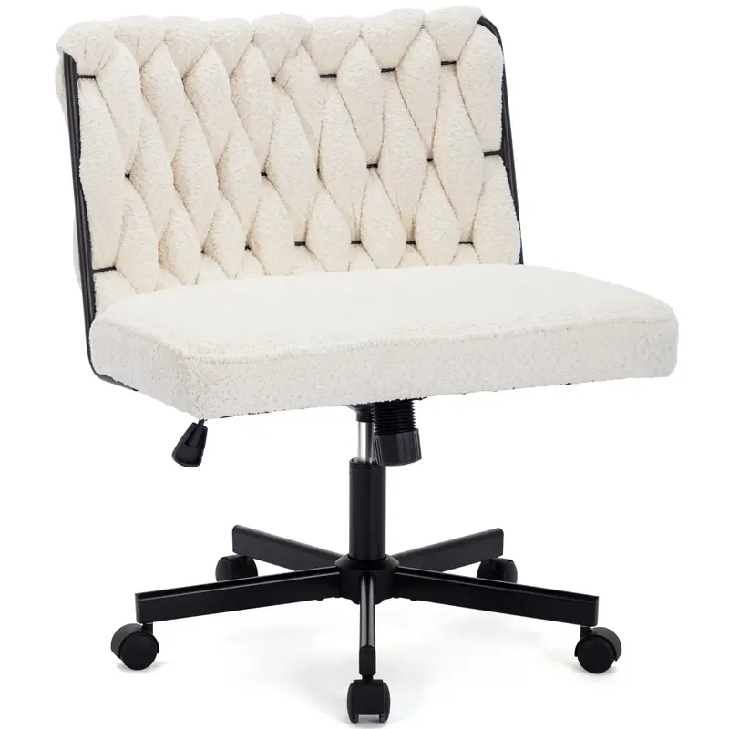 Criss Cross Legged Office Desk Chair with Wheels, Modern Armless Desk Chair with Wide Seat, Home Office Chair for Work, Medit...