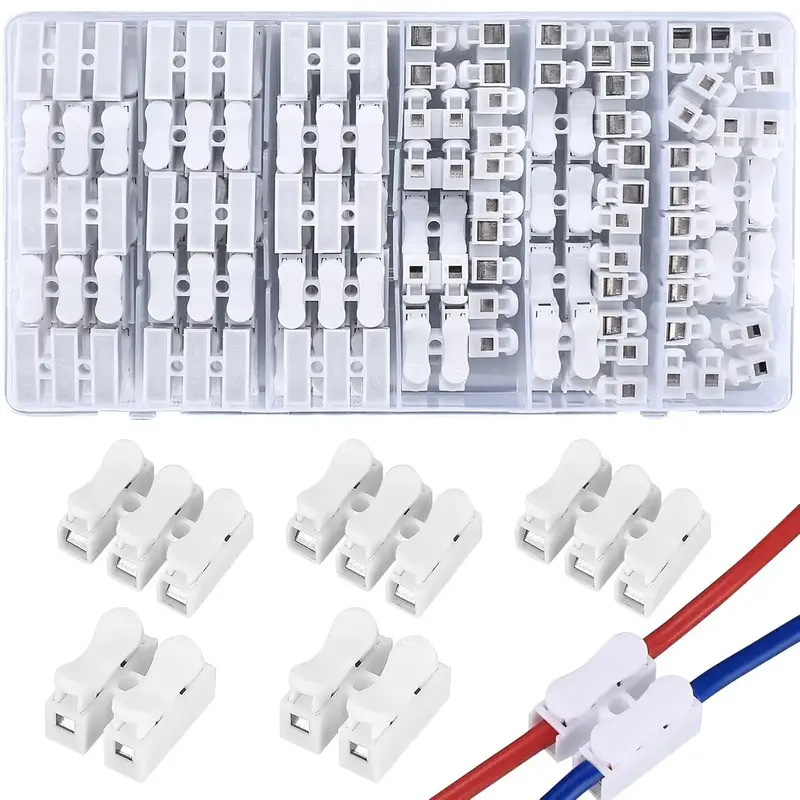 65/100 Pcs Spring Wire Connectors, Spring Clamp Terminal Cable Clamp Connector, CH-2 Electrical Cable Connectors Block, 2 Pin...