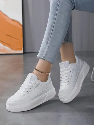 Women's Minimalist Summer Plain Round Toe Lace up Front Low Top Platform Skate Shoes, Versatile Skate Shoes for Daily Wear, O...