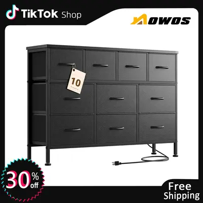 【FallDealsForYou】AOWOS 10 Drawer Dresser, Dresser TV Stand with Power Outlet, Bedroom Dresser, Chest of Drawers for 55'' ...