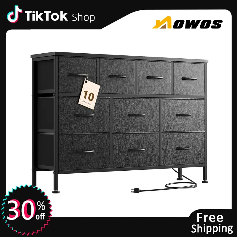 【FallDealsForYou】AOWOS 10 Drawer Dresser, Dresser TV Stand with Power Outlet, Bedroom Dresser, Chest of Drawers for 55'' ...