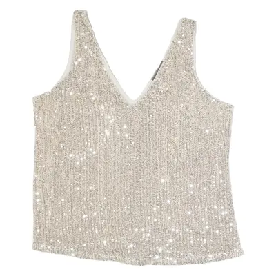 MINT VELVET Sequins Womens Blouse Vest Silver V-Neck Sleeveless L
