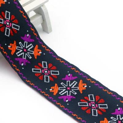 Flat Ethnic Style Embroidery Polyester Ribbons