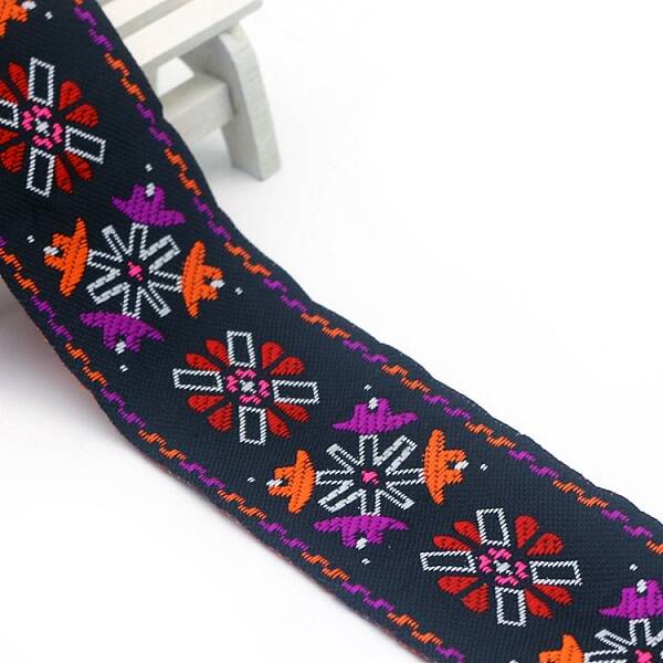 Flat Ethnic Style Embroidery Polyester Ribbons