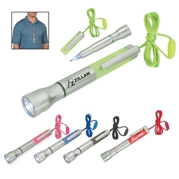 250 Customized Flashlight With Light Up Pen - LED & Breakaway Cord