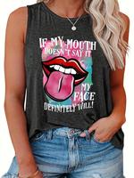 Women's Letter Print Round Neck Tank Top, Casual Sleeveless Top for Daily Wear, Ladies Clothes for All Seasons