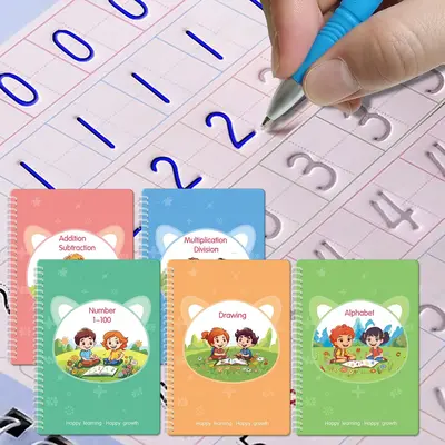 Reusable Grooved Handwriting Workbook for Kids – 5 Book Set for Early Learners | Includes Math, Letters, Drawing & Words | ...