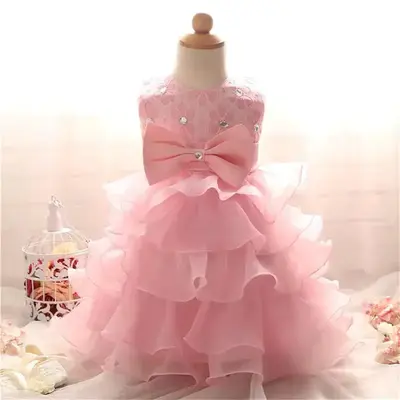 Baby Girl 1st Birthday Princess Christening Gown Bowknot Party Girl's Dress Flower Wedding Girls Infant Ball Gowns Summer Tul...