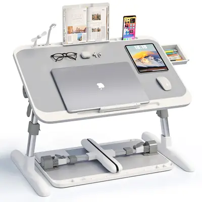 UNICOO Height Adjustable Laptop Table with Foldable Legs, Book Stand & Accessories | Portable Laptop Stand for Desk, Bed & Co...