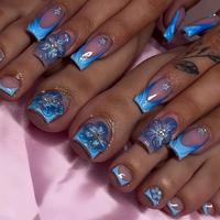 3D Flower Decor Fake Nails with Tools, 24pcs Removable False Toenails & 24pcs Finger Nails for Women Girls Nail Art, Effortle...