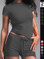 Women's Solid Color Modal Loungewear, Casual Comfy Short Sleeve Tee & Drawstring Waist Shorts PJ Set, Ladies Sleepwear for Al...