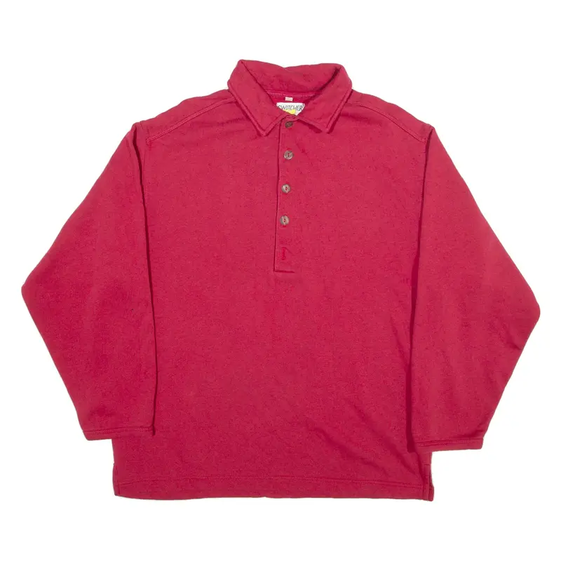 SWITCHER Oversized 1/4 Button Up Mens Sweatshirt Red Collared S