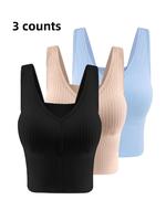 Women's Solid Backless Bra with Removable Chest Pad, Casual Breathable Fit Rib Wireless Lingerie for Daily Wear, Summer Wear,...