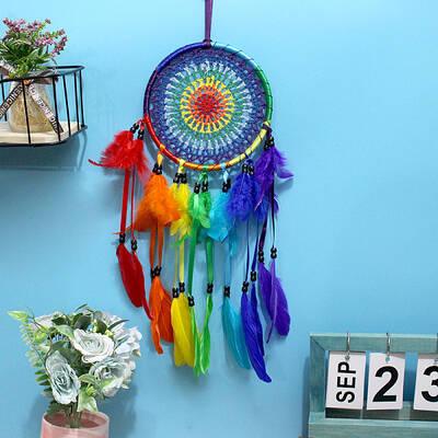 Polyester Thread Woven Net/Web with Feather Pendant Decoration