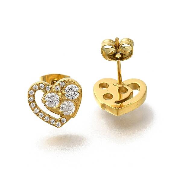 304 Stainless Steel Micro Pave Clear Cubic Zirconia Stud Earrings