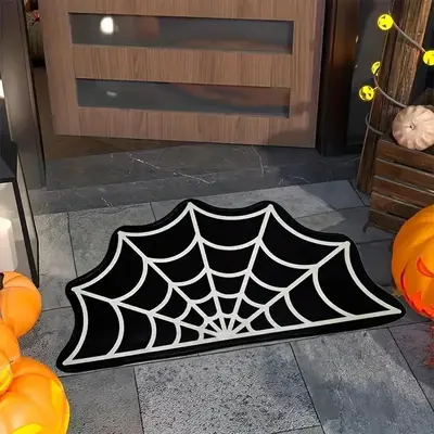 Halloween Spider Web Pattern Floor Mat, 1 Count Non-slip Soft Floor Carpet, Decorative Mat for Home Living Room Bedroom Bathr...