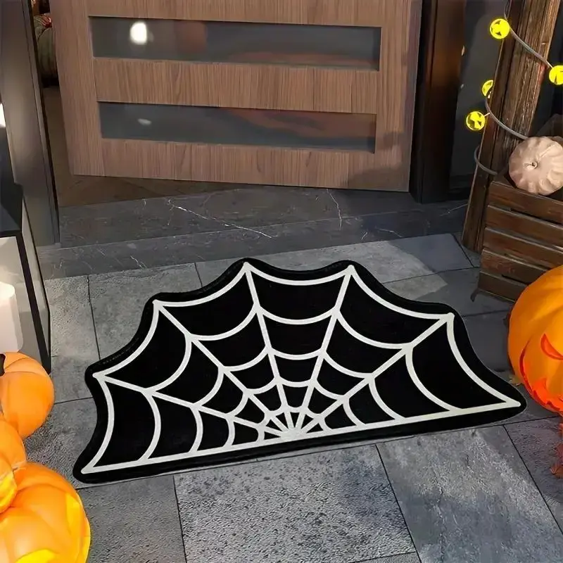 Halloween Spider Web Pattern Floor Mat, 1 Count Non-slip Soft Floor Carpet, Decorative Mat for Home Living Room Bedroom Bathr...