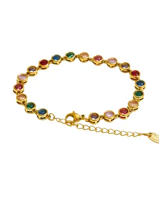 18K Gold Tennis Diamond Double Layered Chain Bracelet