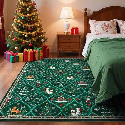 Garvee Christmas Area Rug 4x6 - Non Slip, Washable - Soft Faux Wool - Low Pile, Stain Resistant - Red/Green - Bedroom, Office...