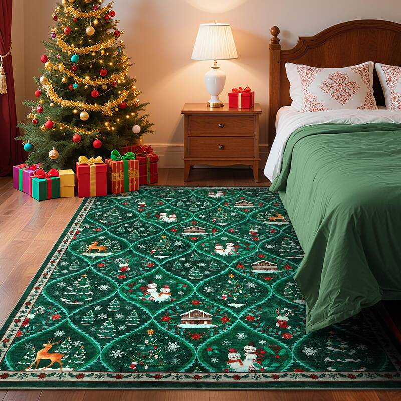Garvee Christmas Area Rug 4x6 - Non Slip, Washable - Soft Faux Wool - Low Pile, Stain Resistant - Red/Green - Bedroom, Office...