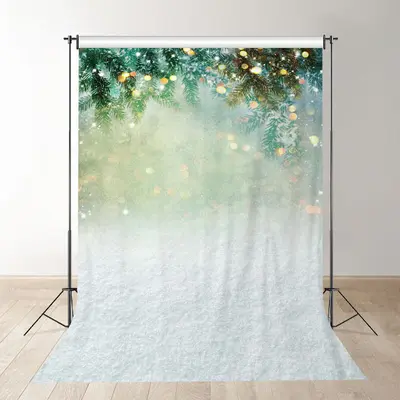 Aperturee Green Leaves Sparkle Bokeh Christmas Photo Backdrop