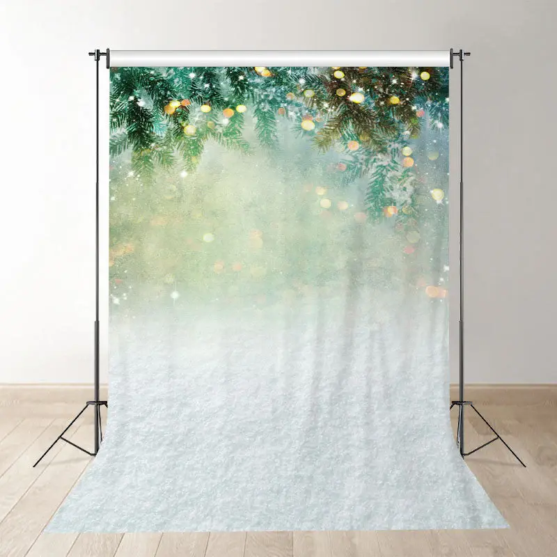 Aperturee Green Leaves Sparkle Bokeh Christmas Photo Backdrop