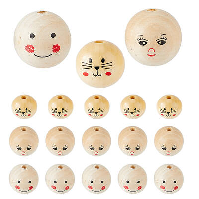 18Pcs 3 Styles Printed Wood Beads