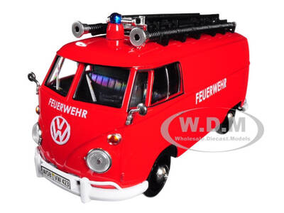 Volkswagen Type 2 (T1) Fire Van Feuerwehr Red 1/24 Diecast Model Car by Motormax