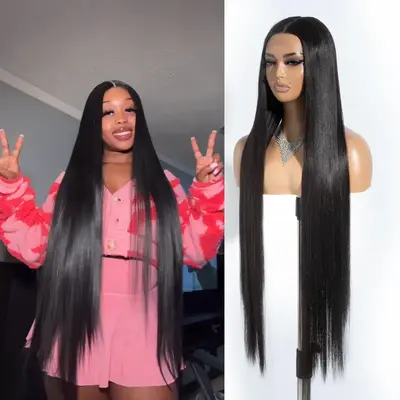 [Style Icon] Synthetic Wig 38” Super Long Silky Straight Wigs T Lace Front Wigs Pre-Plucked 6” Deeper Middle Part Wig