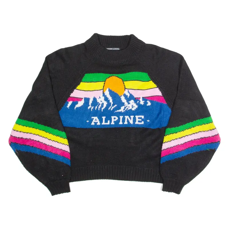 THREADBARE Alpine Cropped Womens Patterned Jumper Black High Neck UK 8