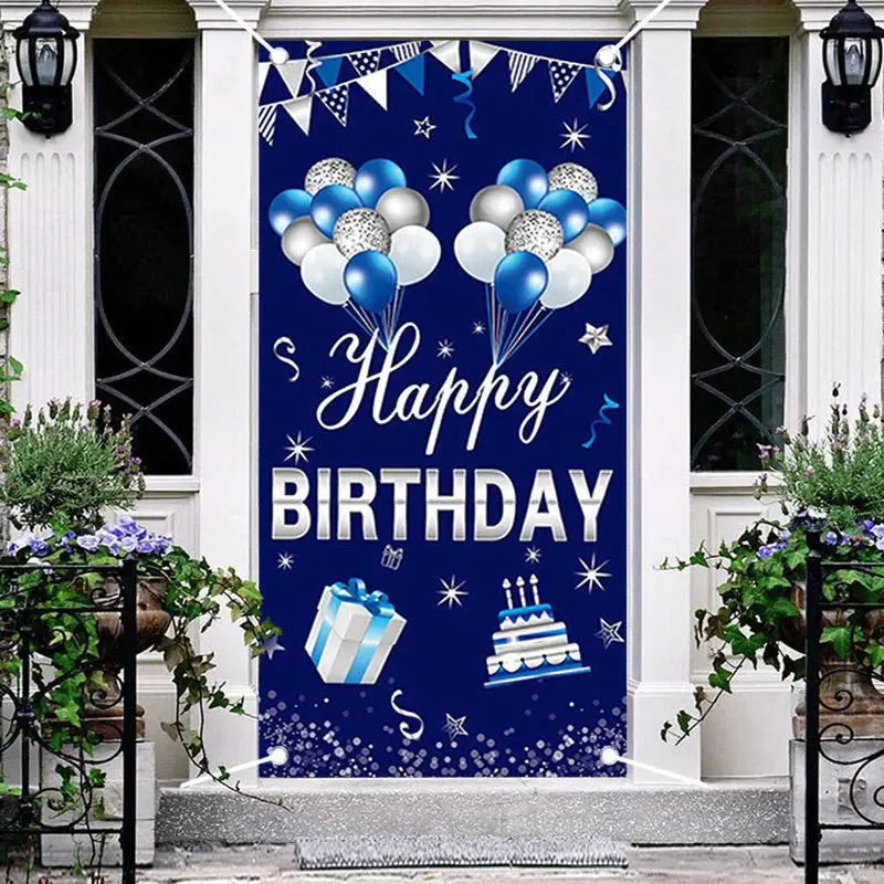Dark Blue Balloons Gift Cake Birthday Door Cover - Aperturee