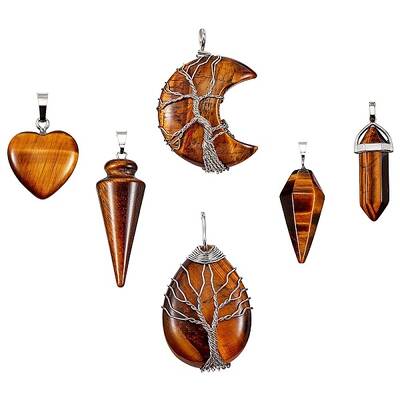 6Pcs 6 Style Natural Tiger Eye Pendants