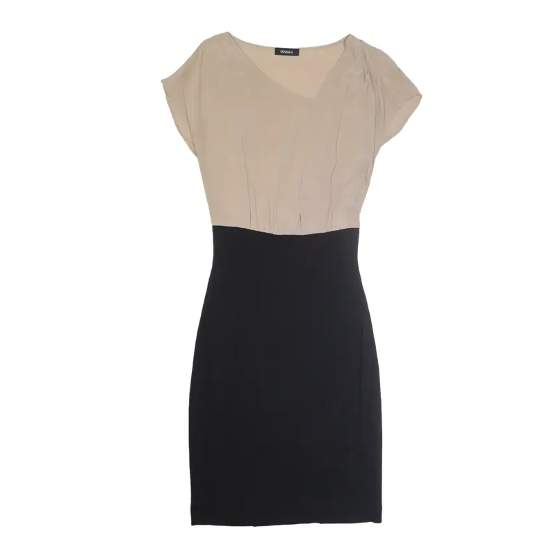 MAX & CO Formal Pencil Dress Beige Viscose Short Sleeve Knee Length Womens UK 8