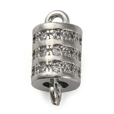 Brass Micro Pave Clear Cubic Zirconia Hollow Column Connector Charms