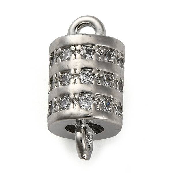 Brass Micro Pave Clear Cubic Zirconia Hollow Column Connector Charms