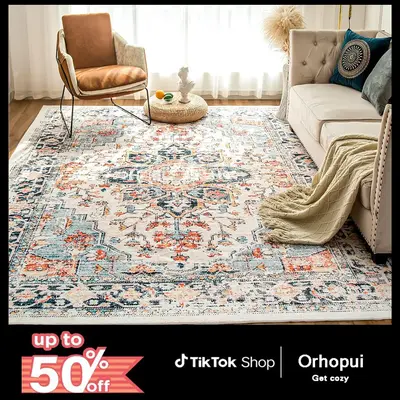 ORHOPUI Machine Washable Rug Vintage Design Washable Area Rugs with Non Slip Rugs for Living Room Bedroom Traditional Woven R...