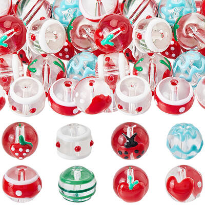 32Pcs 8 Styles Round Glass/Lampwork Round Beads