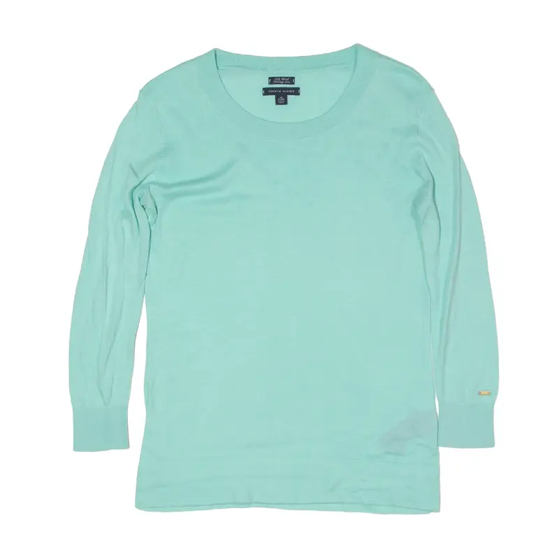 TOMMY HILFIGER Jumper Blue Tight Knit Silk Womens XS