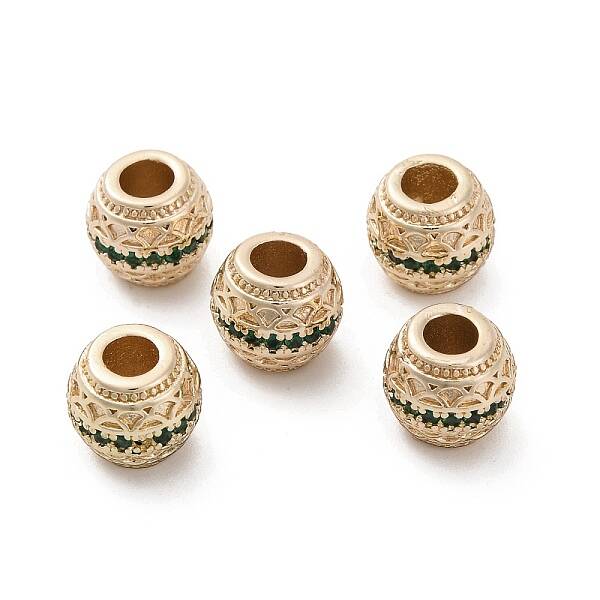 Brass Micro Pave Cubic Zirconia Beads