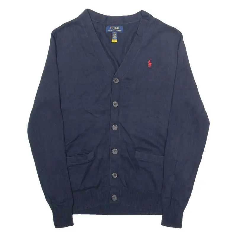 POLO RALPH LAUREN Boys Cardigan Blue V-Neck Tight Knit L