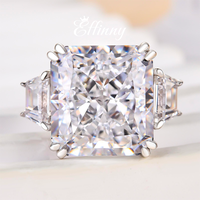 Effinny Luxurious 12.0ct Radiant Cut Crushed Ice Three Stone Engagement Ring In Sterling Silver,Valentine's Day Present,5A Gr...