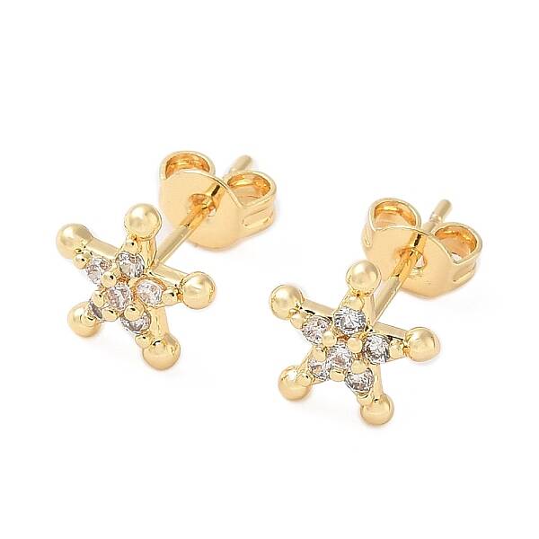 Brass Micro Pave Clear Cubic Zirconia Stud Earrings