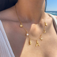 Gold Initial Charm Necklace for Women 14K Gold Plated Boho Beach Surfer Necklaces Dainty Seashell Starfish Pearl Pendant Neck...