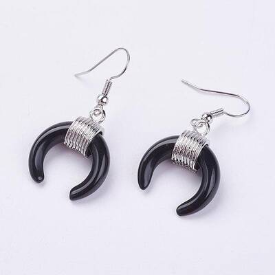 Natural Black Agate Dangle Earrings