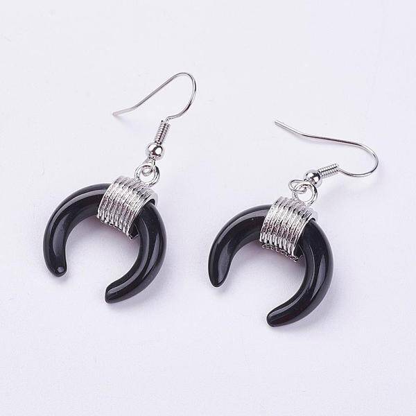 Natural Black Agate Dangle Earrings