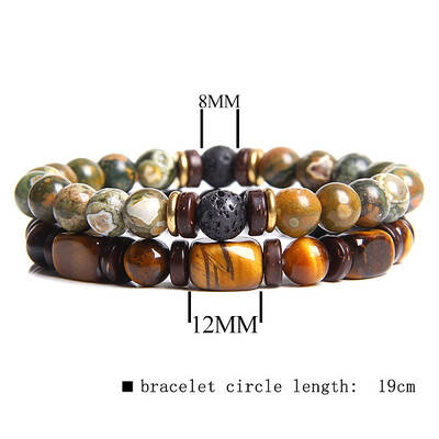 Men's Double-layered Tiger Eye Stone Beaded Bracelet Set - Natural Gemstone Jewelry