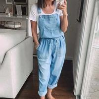 Women'S Denim Sleeveless Overall Jumpsuit With Pockets Drawstring Elastic Casual Long Pants Full Jumpsuit Woman One Piece Lad...