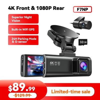 REDTIGER Dash Cam Front Rear, 4K/2.5K Full HD Dash Camera for Cars, Included 32GB Card, Built-in Wi-Fi GPS, 3.16” IPS Sc