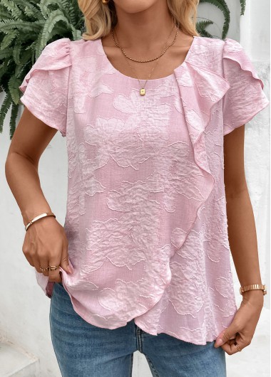 Modlily Pink Short Sleeve Round Neck T Shirt - XL